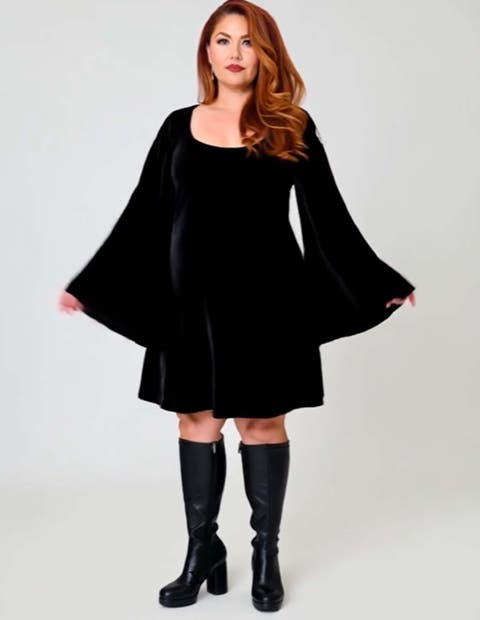 Plus Size Angel Sleeve Downtown Scene Mini Fit & Flare Dress