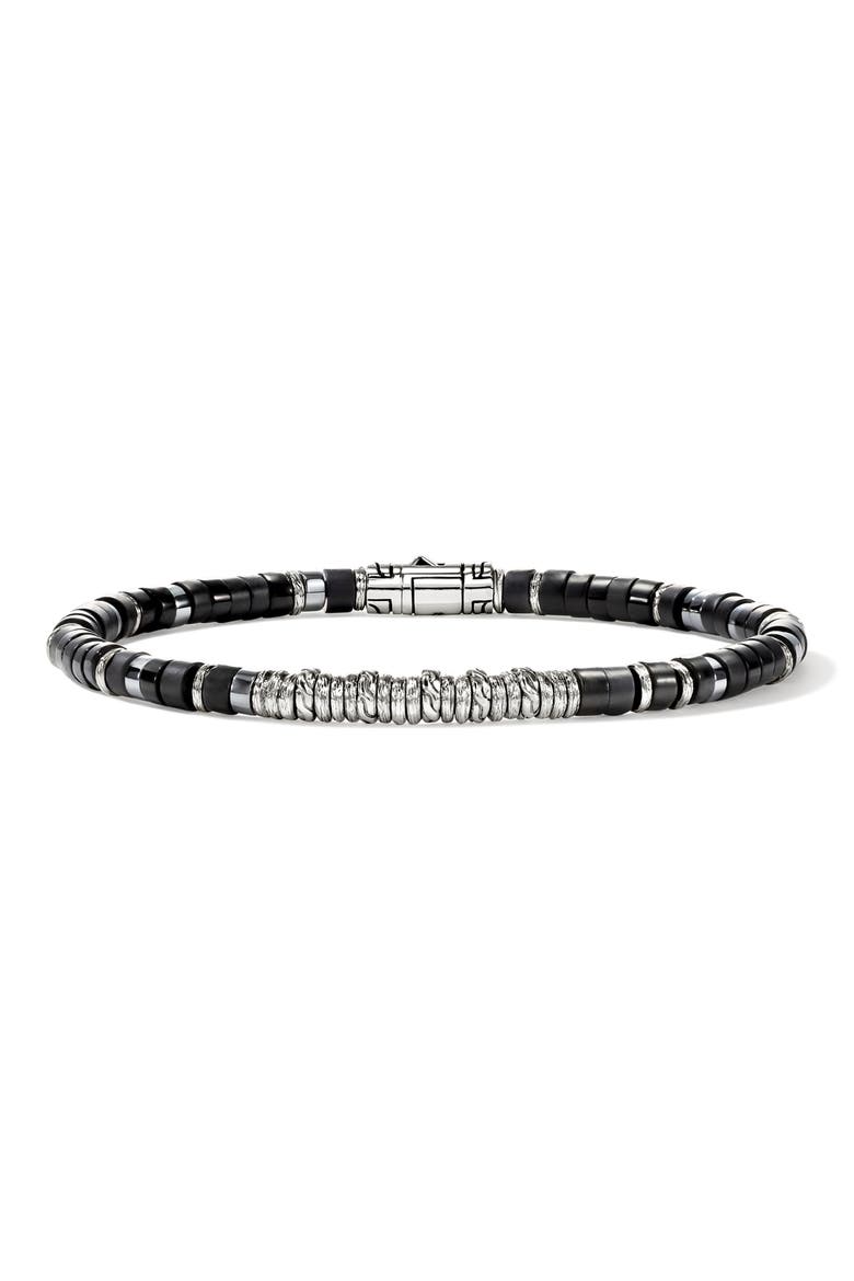 Men's Heishi Sterling Silver Onyx & Hematite Bracelet, Main, color, SILVER