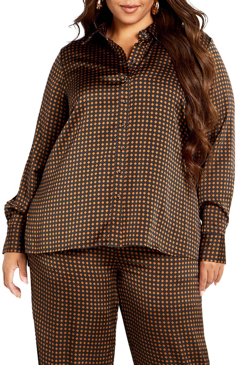 City Chic Mara Print Satin Shirt, Main, color,