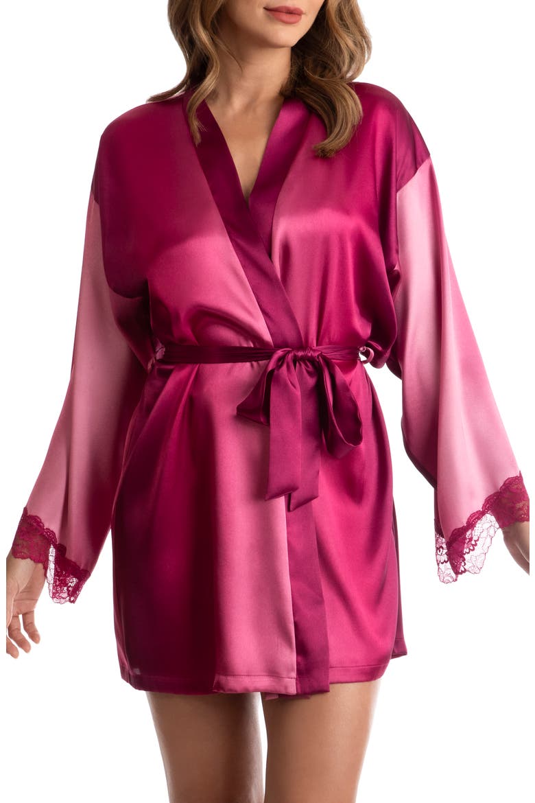 Zamira Lace Trim Ombré Satin Robe, Main, color, RASPBERRY