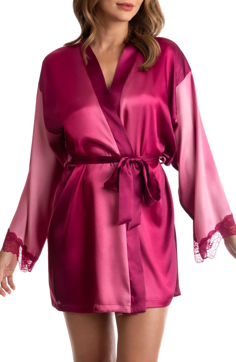 In Bloom by Jonquil Zamira Lace Trim Ombré Satin Robe, Main, color, 