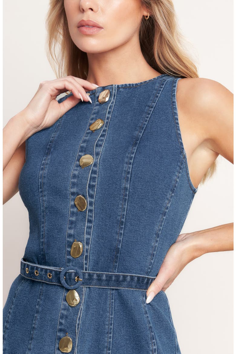 Belted Denim Midi Dress, Alternate, color, MEDIUM INDIGO