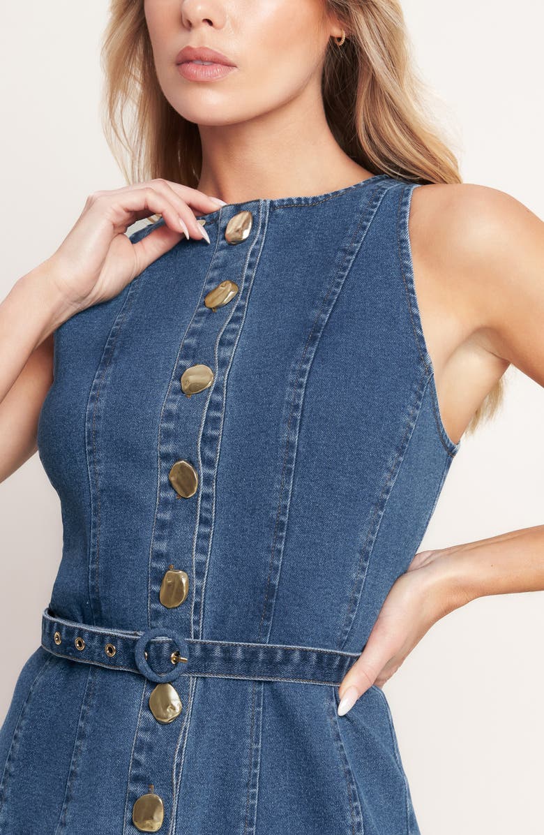 FLYING TOMATO Belted Denim Midi Dress, Alternate, color, Medium Indigo