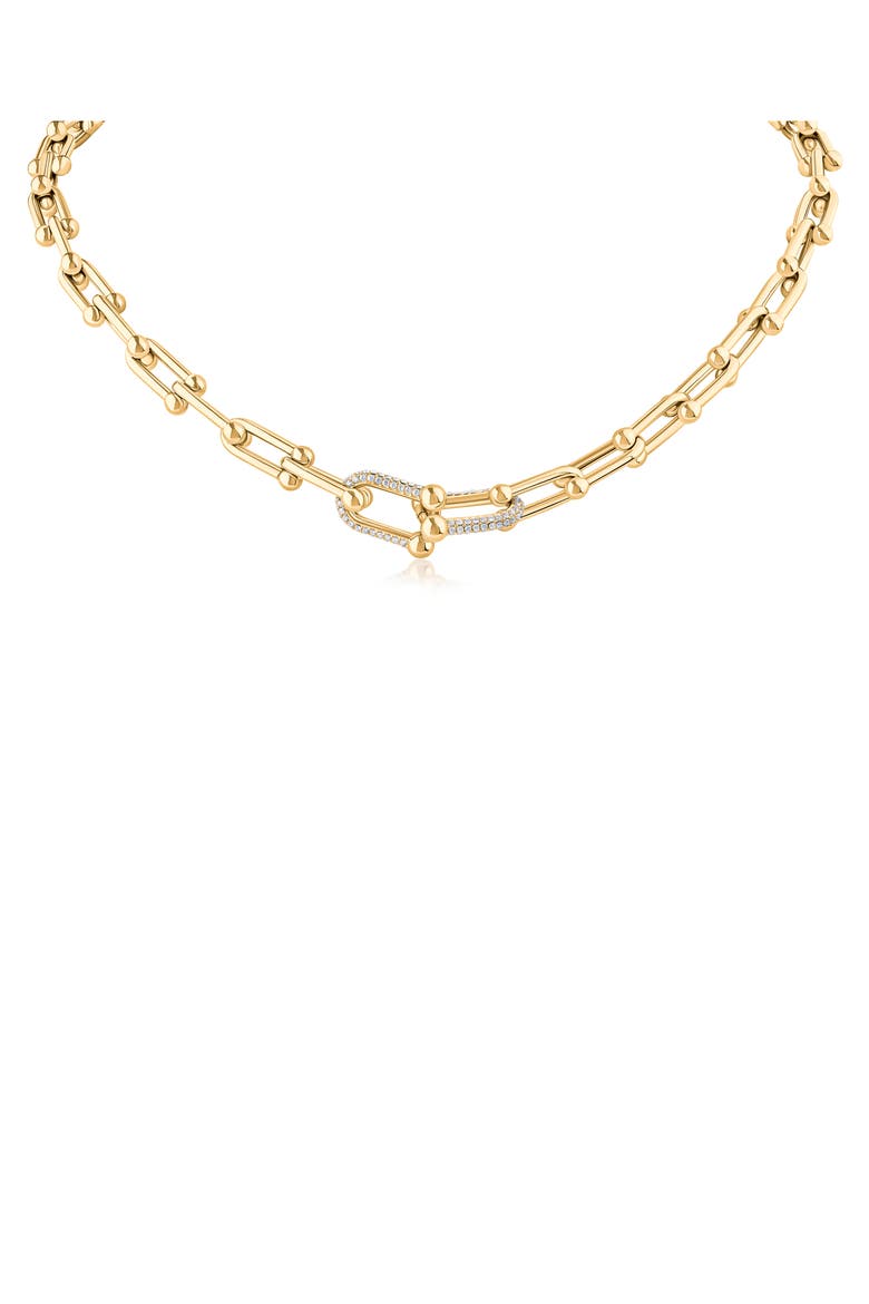 Interlocking Link Crystal Necklace, Main, color, CLEAR GOLD