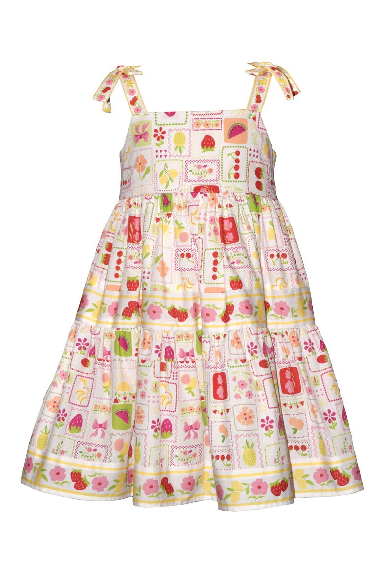 Kids' Mixed Border Print Tie Shoulder Dress, Main, color, IVORY MULTI