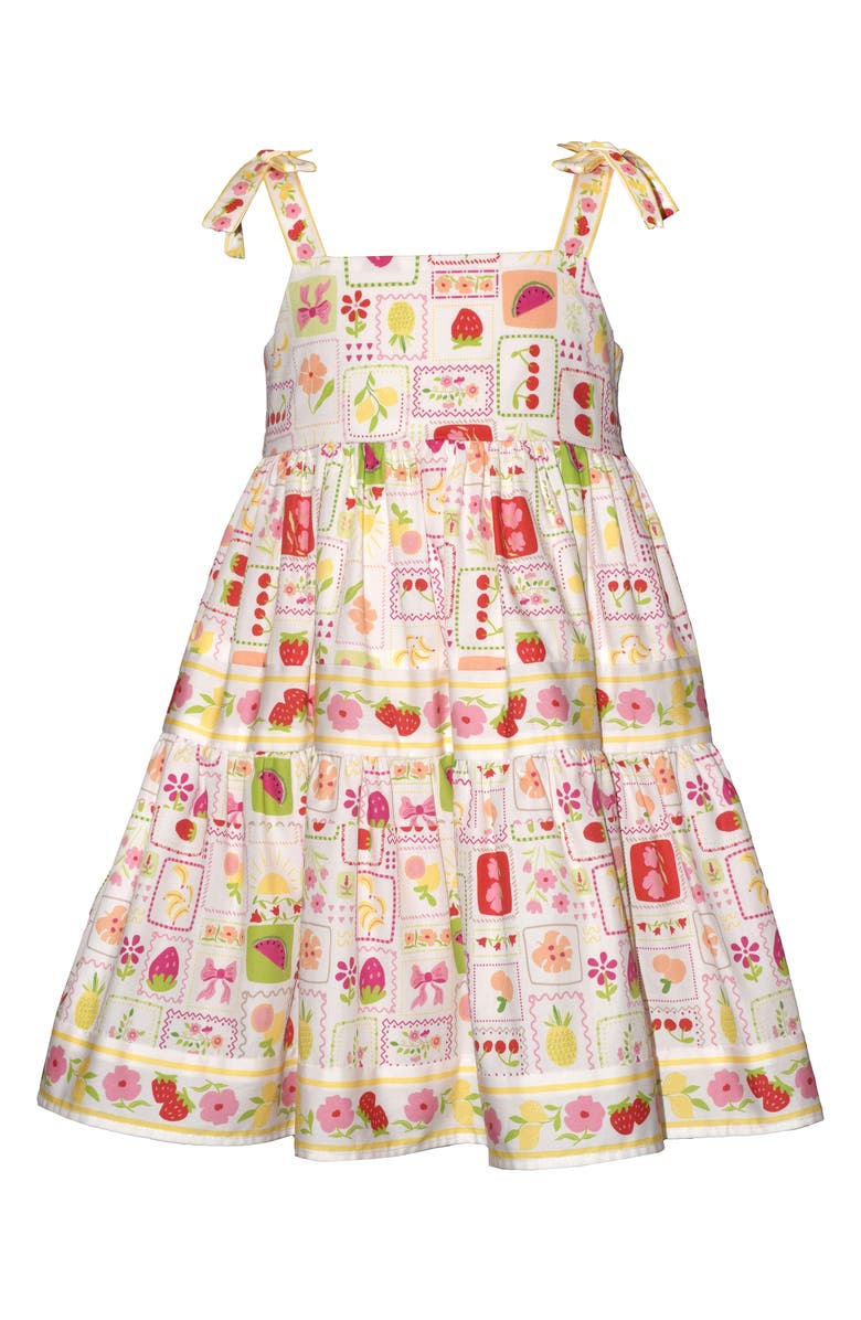 Iris & Ivy Kids' Mixed Border Print Tie Shoulder Dress, Main, color, Ivory Multi