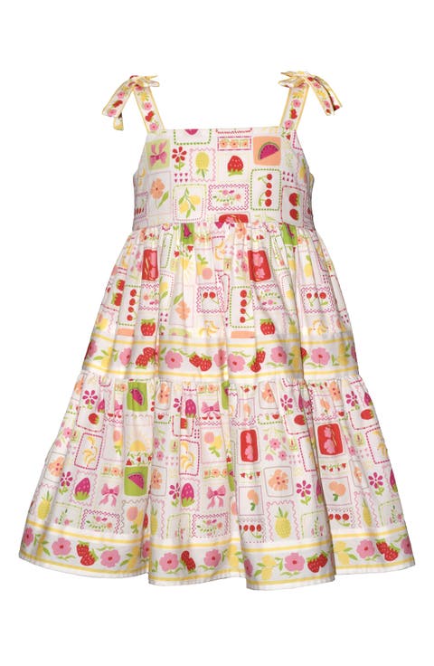 Kids' Mixed Border Print Tie Shoulder Dress (Toddler & Little Kid)