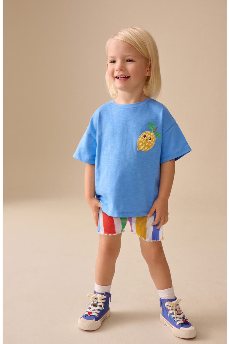 Kids' Lemon Appliqué Tee & Shorts Set, Alternate, color, BLUE