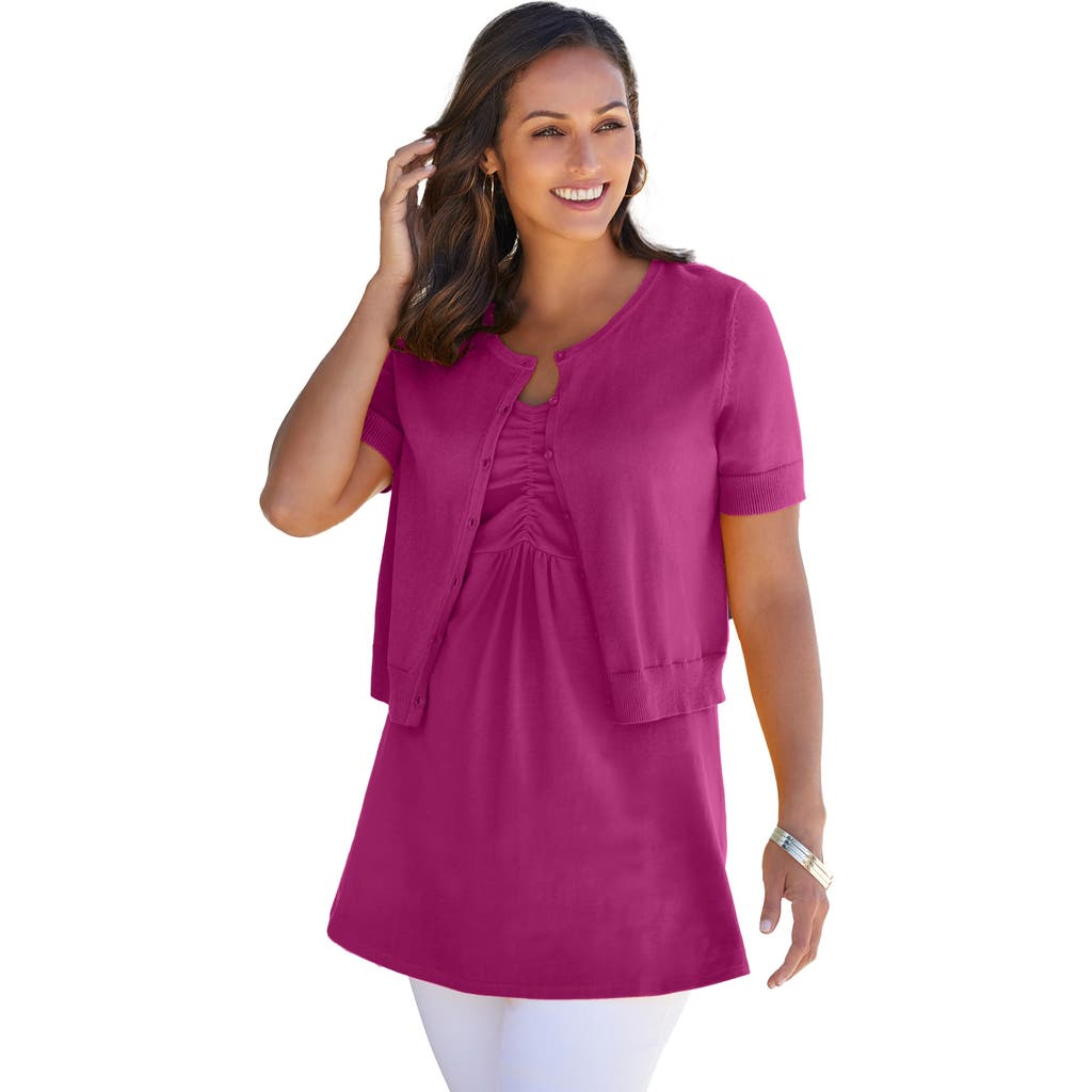 Jessica London Jewel-neck Shrug In Pink