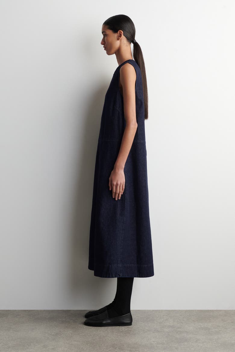 A-Line Denim Midi Dress, Alternate, color, INDIGO