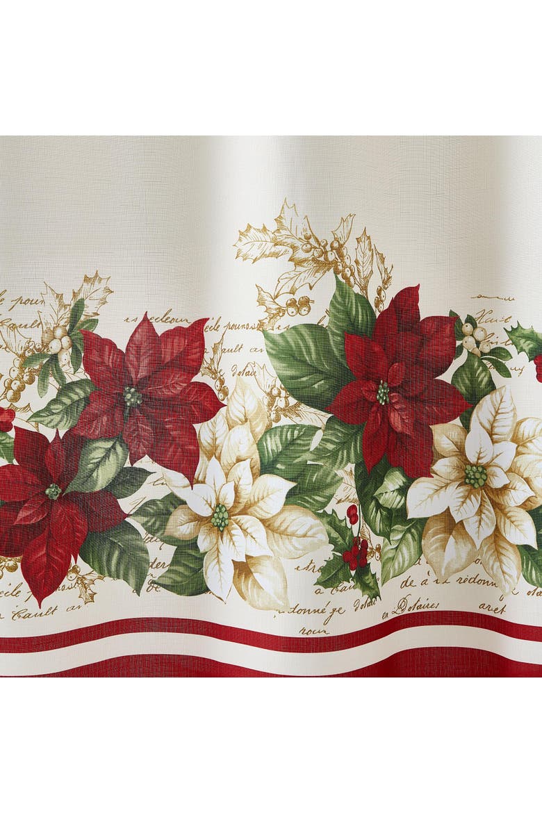 Red and White Poinsettias Holiday Fabric Shower Curtain - Multicolor - 70"W x 72"L, Main, color, Multicolor