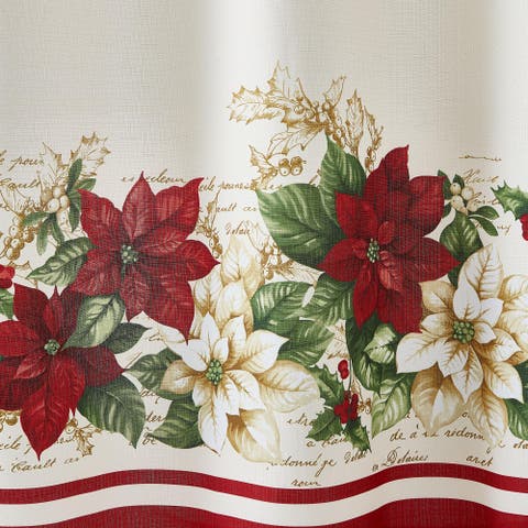 Red and White Poinsettias Holiday Fabric Shower Curtain - Multicolor - 70"W x 72"L