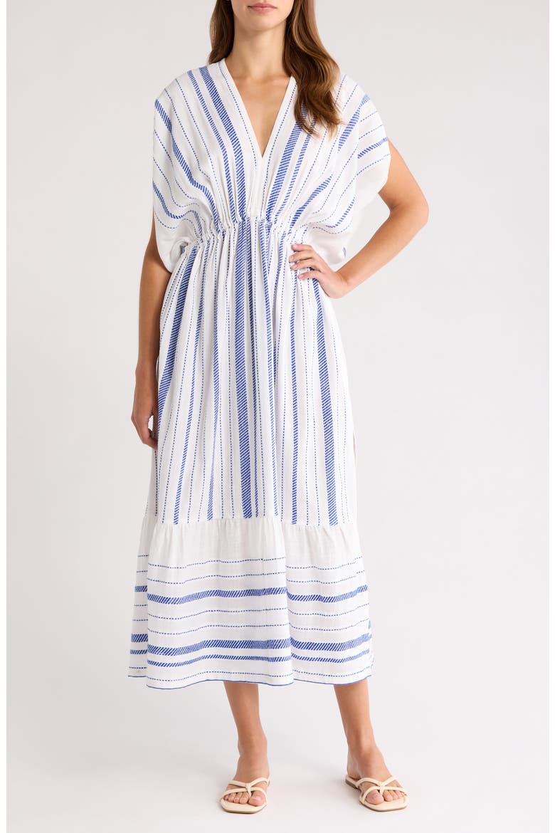 Leila Embroidered Cotton Blend Cover-Up Sundress, Main, color, TIKI AZURE