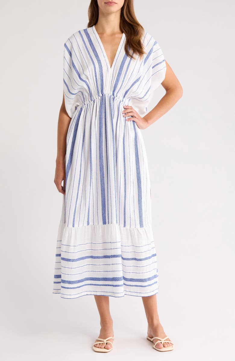 lemlem Leila Embroidered Cotton Blend Cover-Up Sundress, Main, color, Tiki Azure