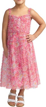 Mac Duggal Girls Mesh V-Neck Floral Print Mini Dress