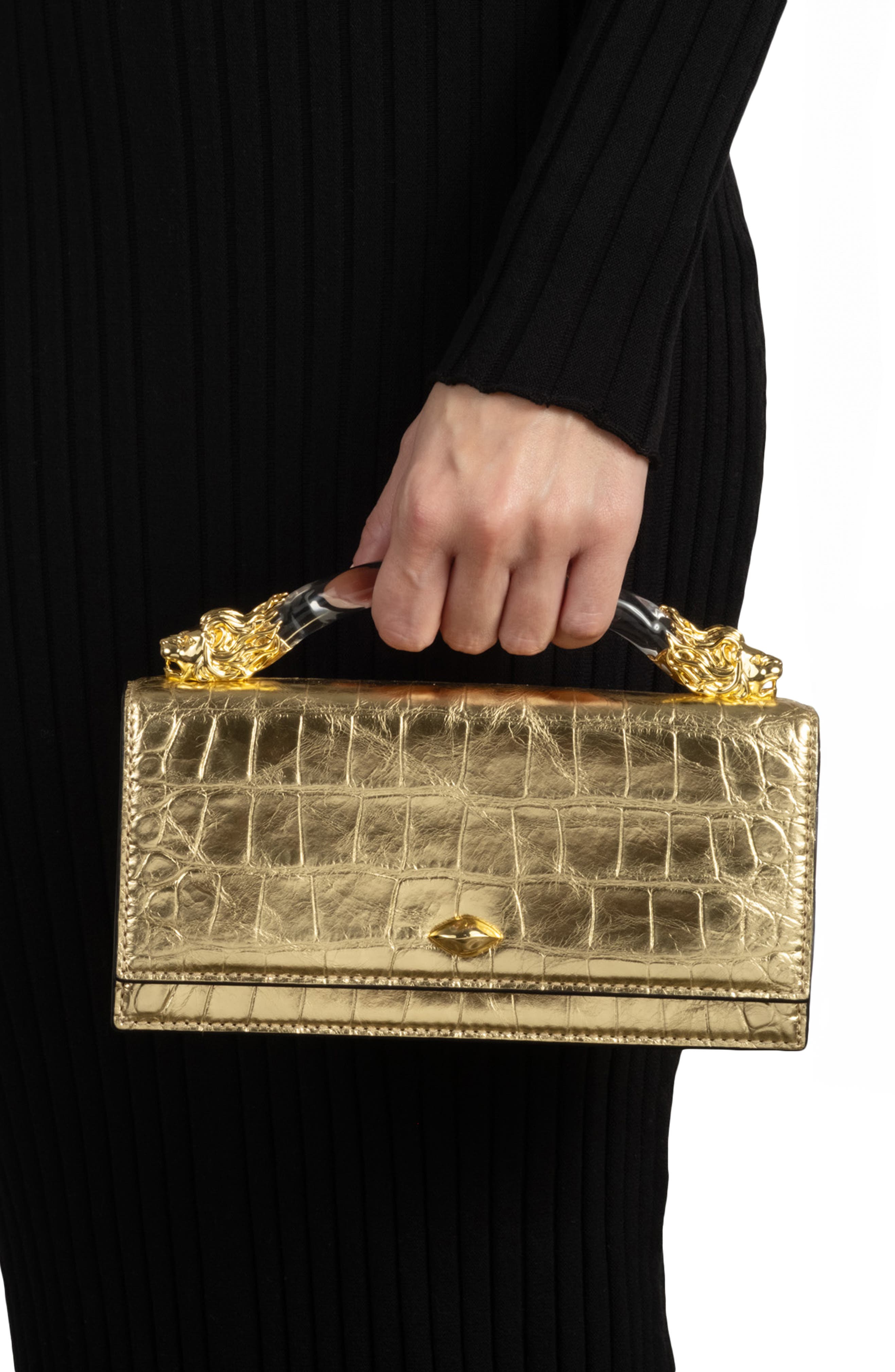 Lioness Croc Embossed Leather Bag, Alternate, color, GOLD
