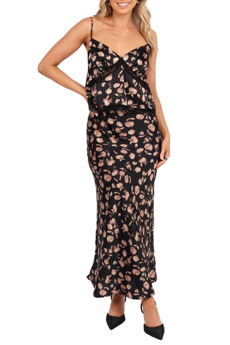 Aurelia Lace Trim Floral Camisole & Matching Skirt Set, Main, color, BLACK FLORAL