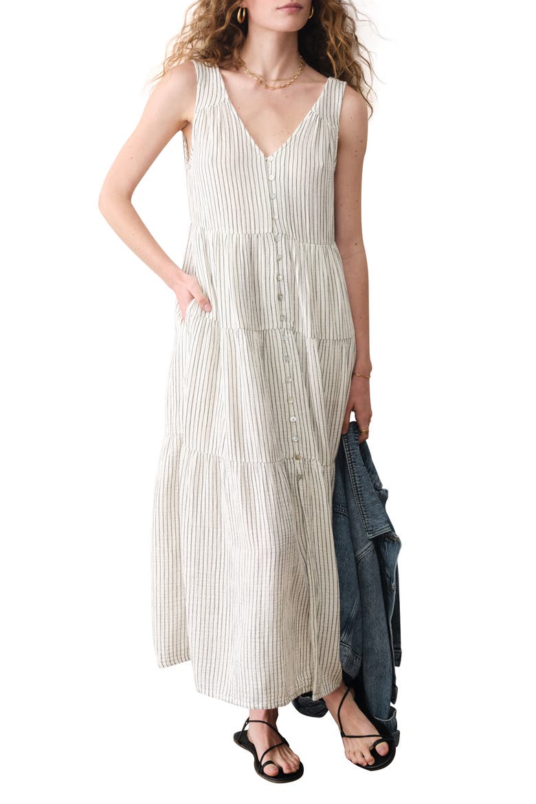 Corinne Stripe Sleeveless Organic Cotton Maxi Dress, Main, color, BLACK MINI STRIPE