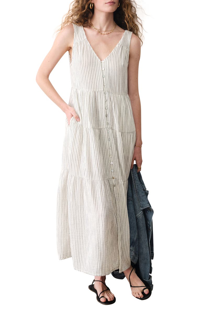 Marine Layer Corinne Stripe Sleeveless Organic Cotton Maxi Dress, Main, color, Black Mini Stripe