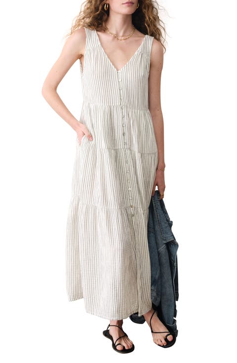 Corinne Stripe Sleeveless Organic Cotton Maxi Dress