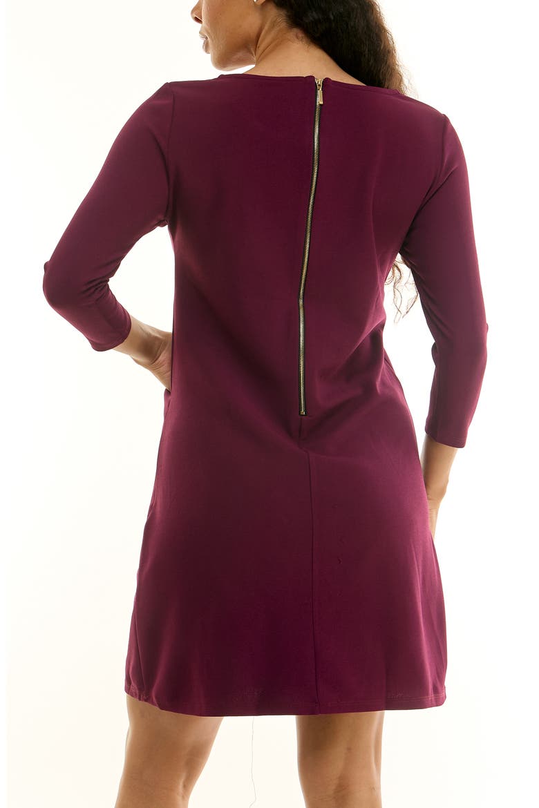 Crew Neck 3/4 Length Sleeve Swing Dress, Alternate, color, DEEP WINE