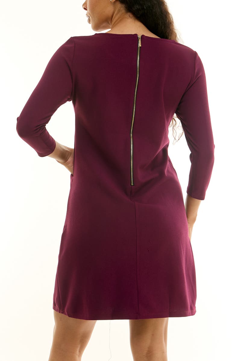 Nina Leonard Crew Neck 3/4 Length Sleeve Swing Dress, Alternate, color, Deep Wine