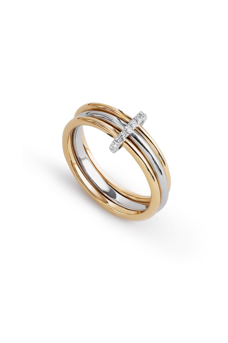 Solid Yellow Gold - Two Tone Trio Diamond Link Ring, Main, color, Two-Tone