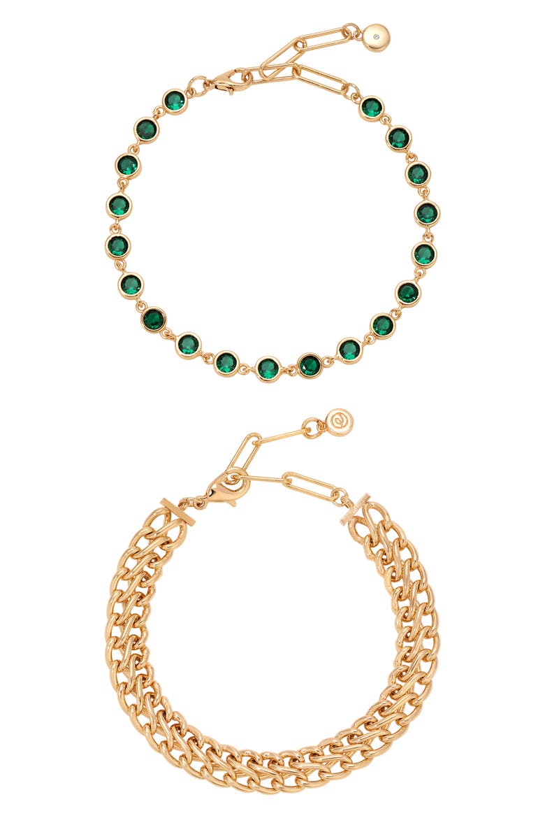 Set of 2 Emerald City Chain Bracelets, Main, color, GREEN