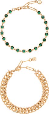 Ettika Set of 2 Emerald City Chain Bracelets