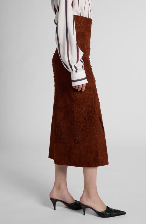 Alexander Mcqueen Womens Brown Brushed-suede Split Leather Midi Skirt In Brown