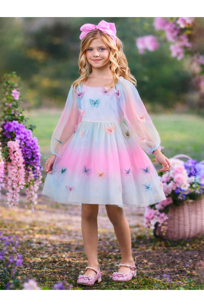 Butterfly Ombre Tulle Party Dress, Alternate, color, Pink