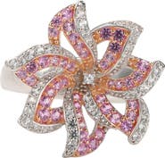 SUZY LEVIAN Sterling Silver Sapphire & Lab Grown White Sapphire & Diamond Accent Flower Ring