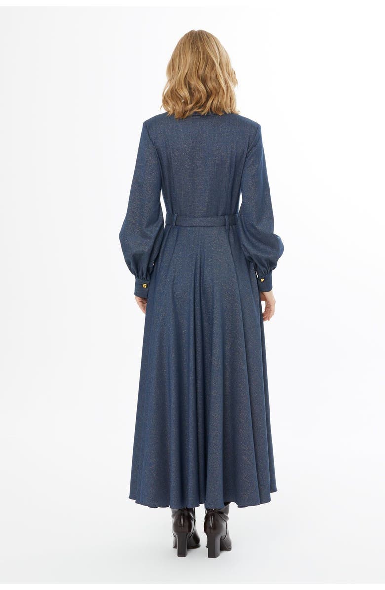 Gizia Long-Sleeve Collared Button Belted Maxi Dress, Alternate, color, Navy
