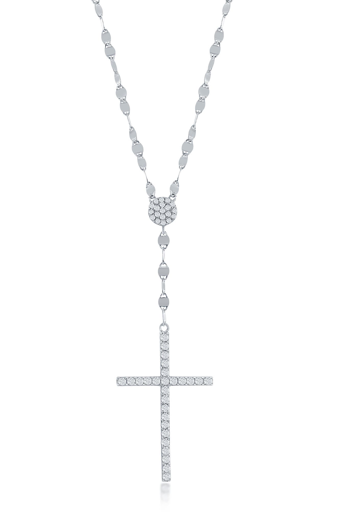 SIMONA Sterling Silver CZ Cross Pendant Necklace
