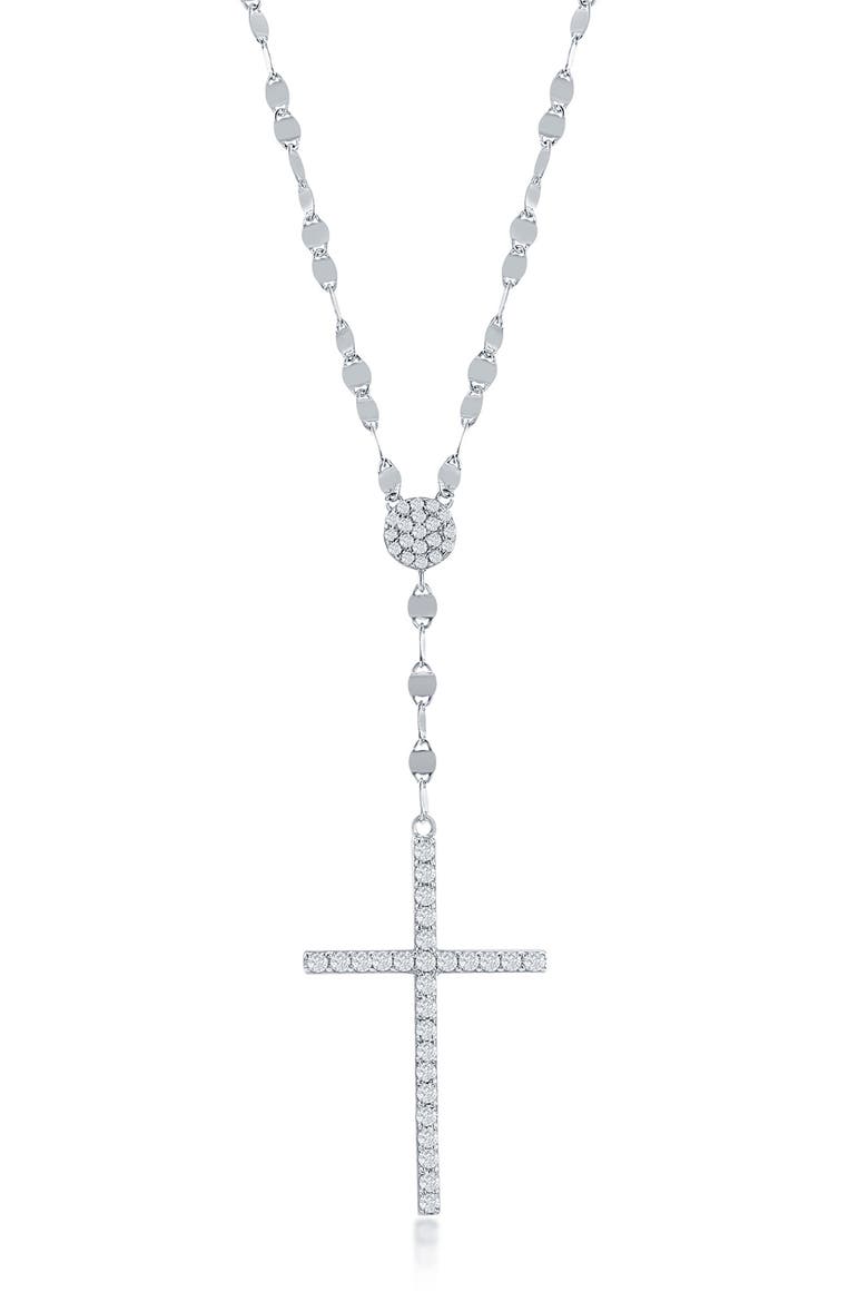 Sterling Silver CZ Cross Pendant Necklace, Main, color, SILVER