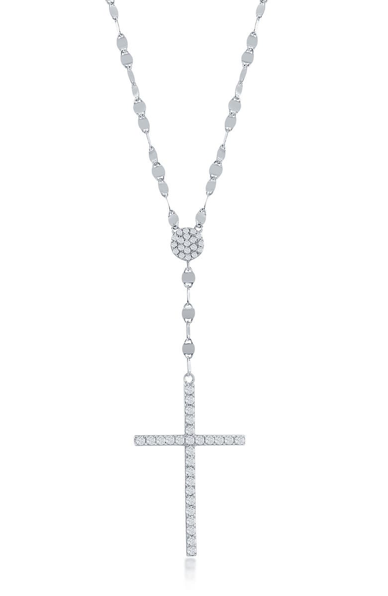 SIMONA Sterling Silver CZ Cross Pendant Necklace, Main, color, Silver