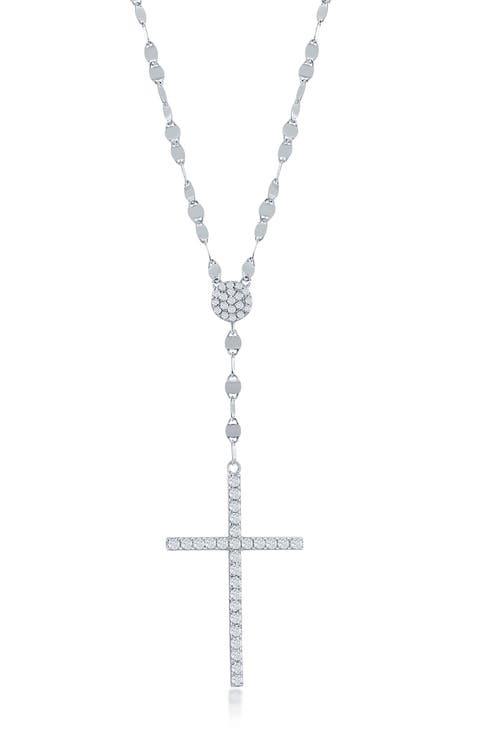 Sterling Silver CZ Cross Pendant Necklace