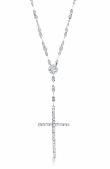 SIMONA Sterling Silver CZ Cross Pendant Necklace