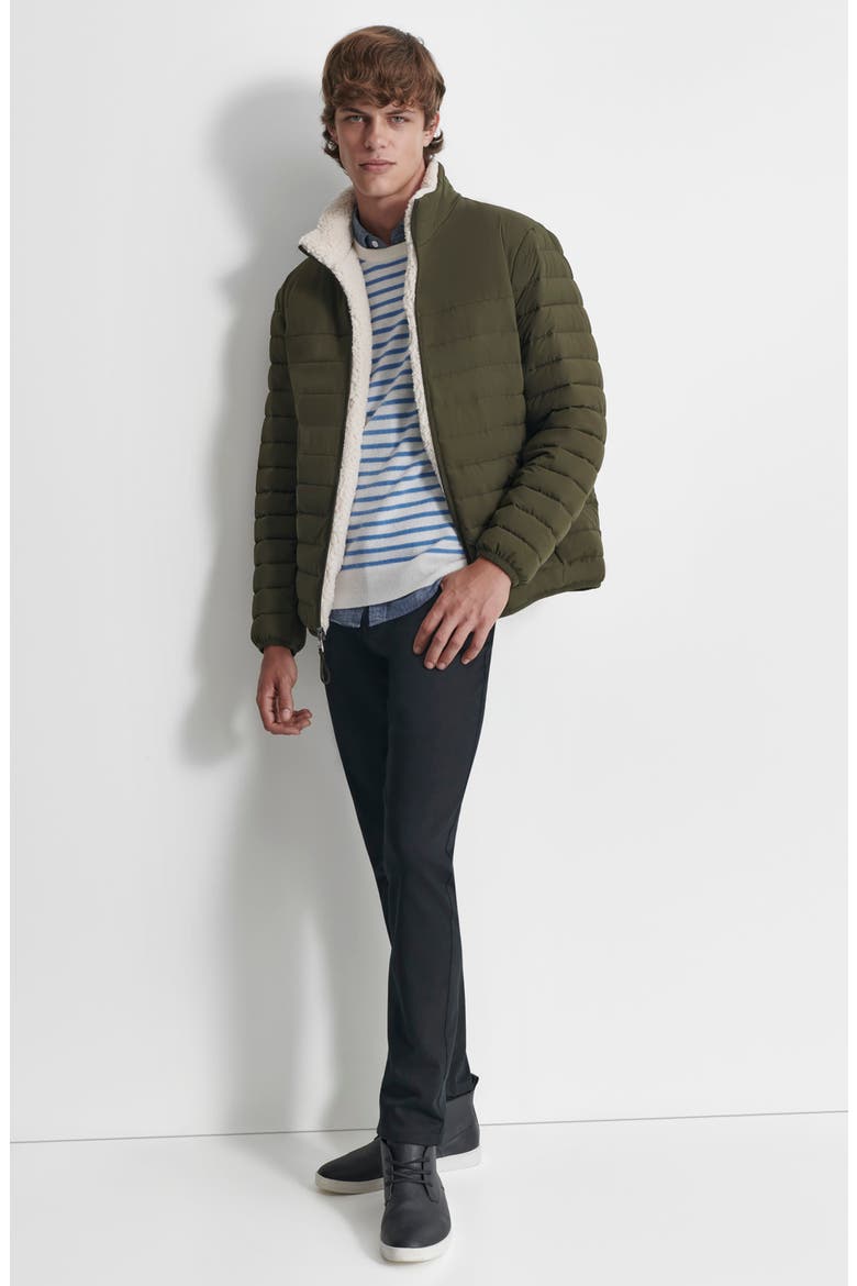 Water Resistant Faux Shearling Lined Quilted Jacket, Alternate, color, OLIVE