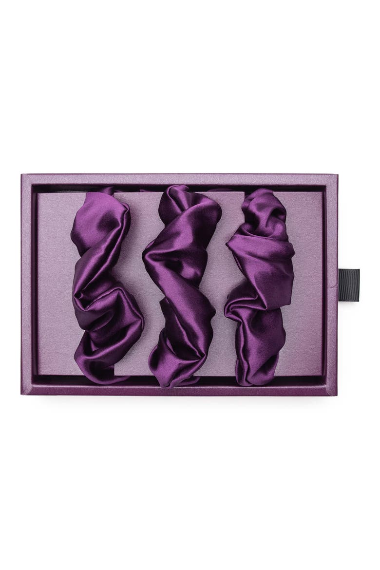 3-Pack Silk Scrunchies, Alternate, color, ROYAL PURPLE