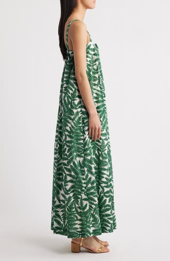 Mimosa Sun Leaf Print Cotton Maxi Dress