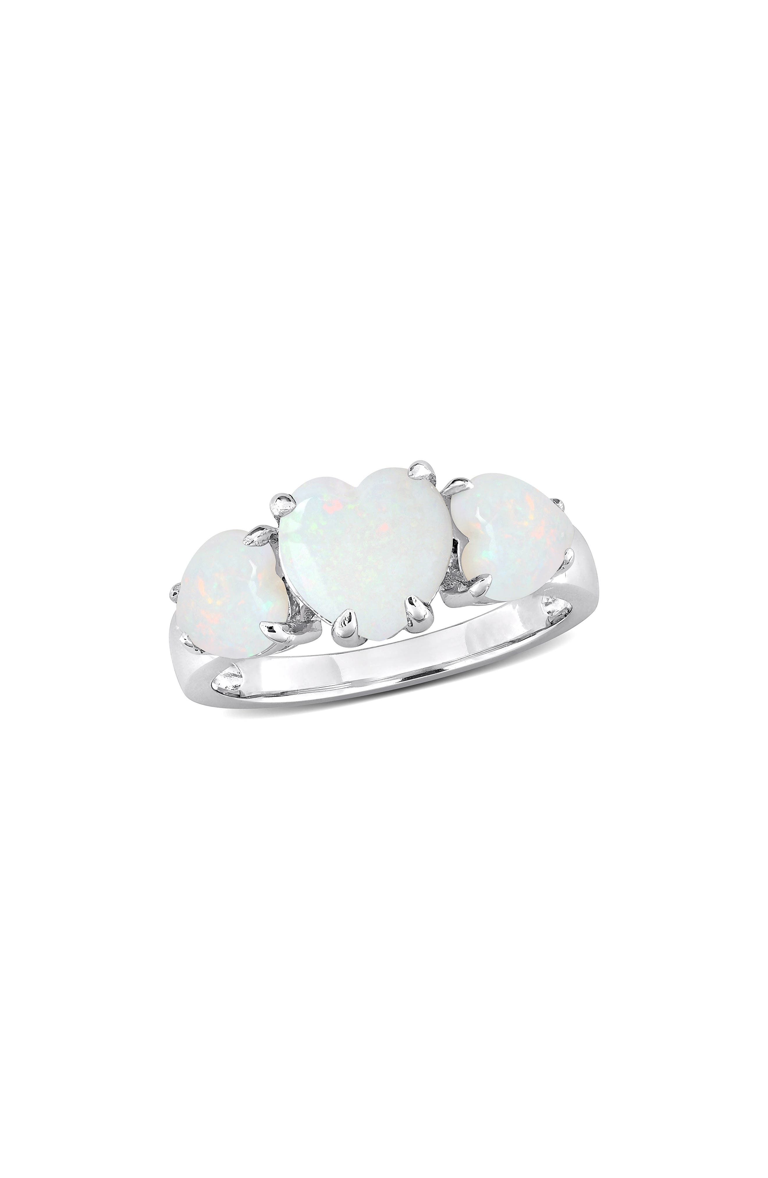 DELMAR Sterling Silver Heart-Shape Opal 3-Stone Ring