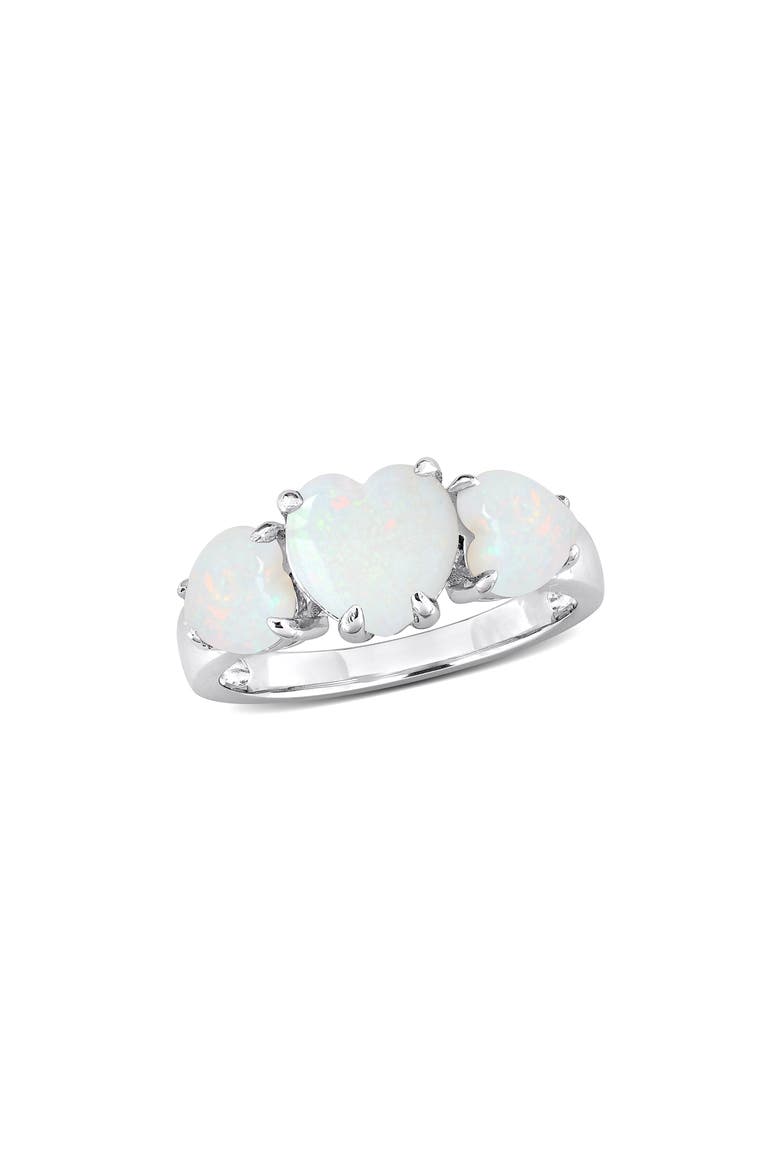 Sterling Silver Heart-Shape Opal 3-Stone Ring, Main, color, SILVER