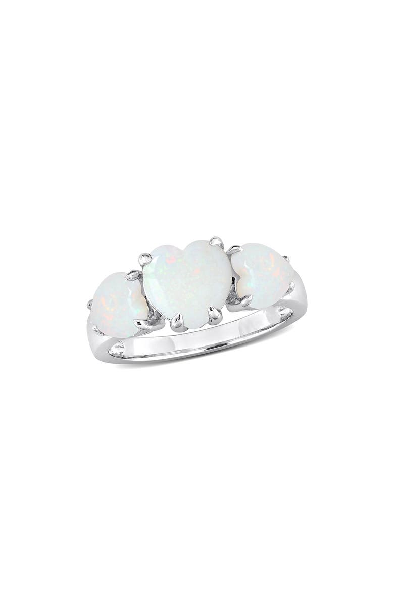 DELMAR Sterling Silver Heart-Shape Opal 3-Stone Ring, Main, color, Silver