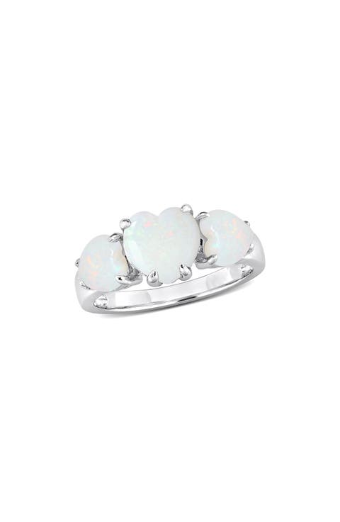 Sterling Silver Heart-Shape Opal 3-Stone Ring