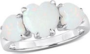 DELMAR Sterling Silver Heart-Shape Opal 3-Stone Ring