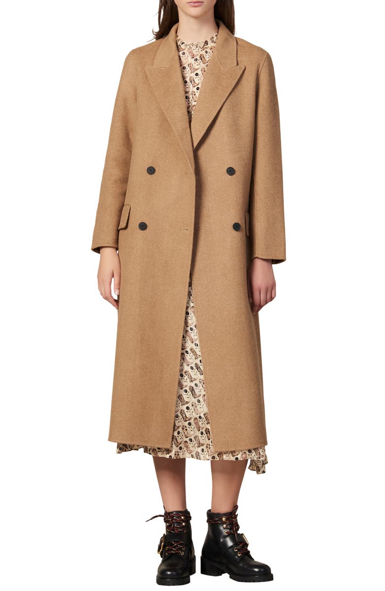 SANDRO Jims Double Breasted Wool Coat, Main, color, 