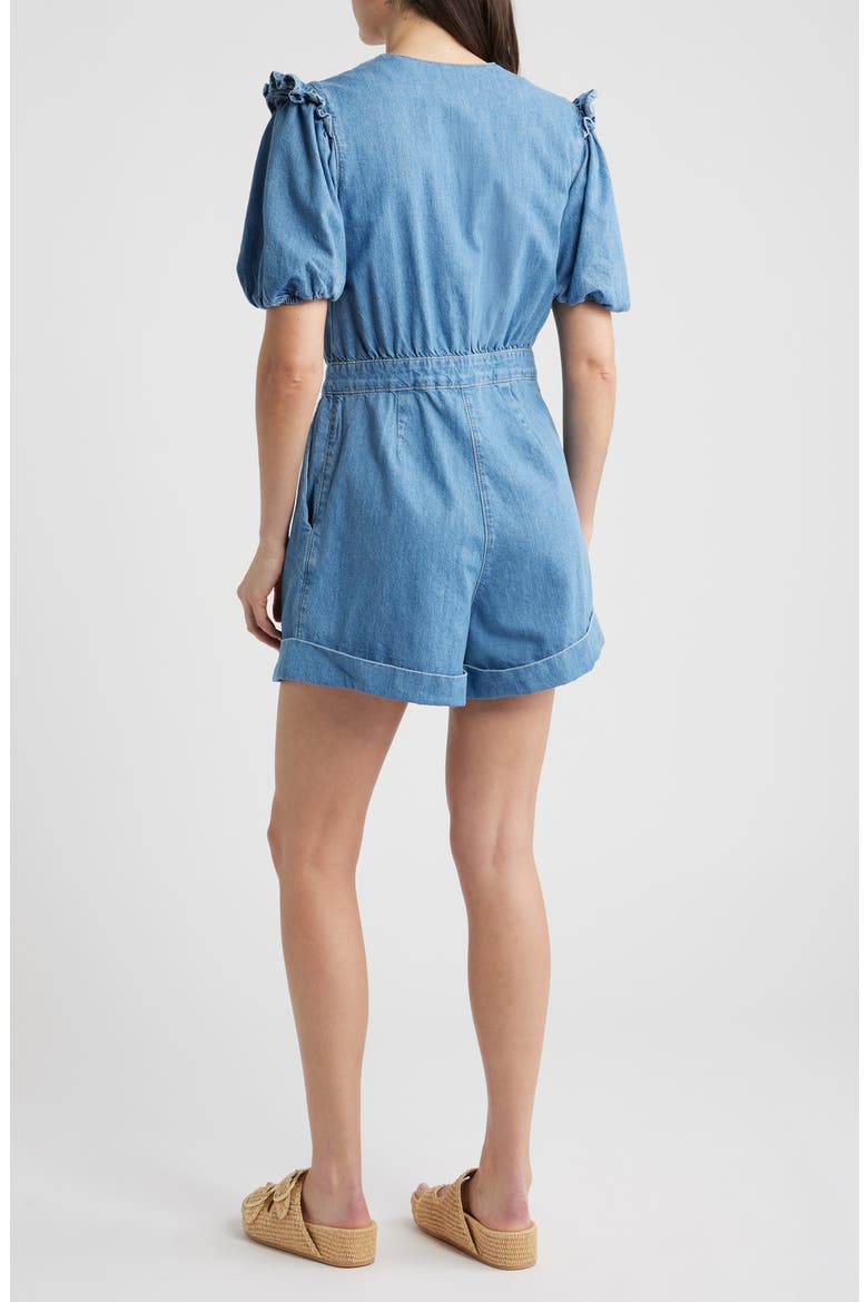 Ruffled Denim Romper, Alternate, color, DENIM