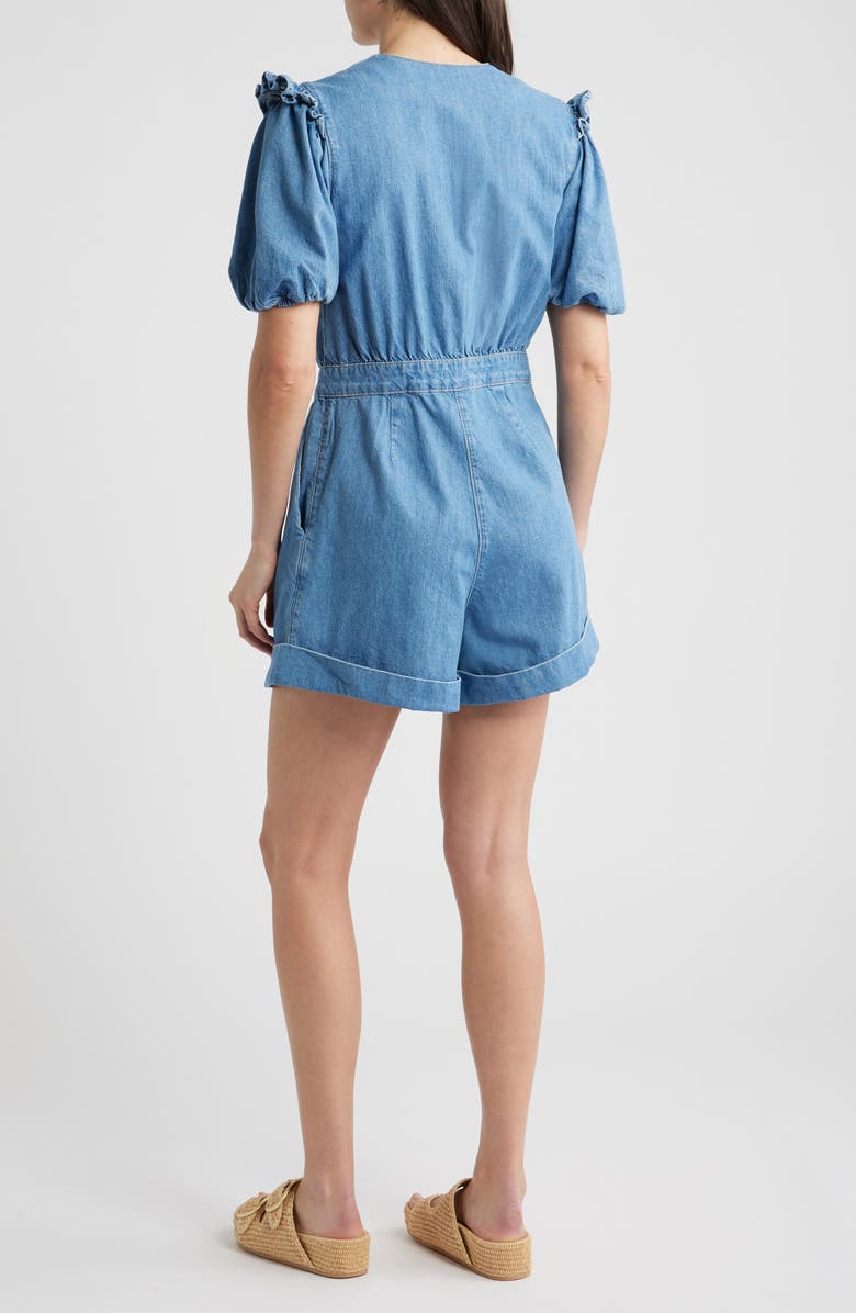 FARM Rio Ruffled Denim Romper, Alternate, color, Denim