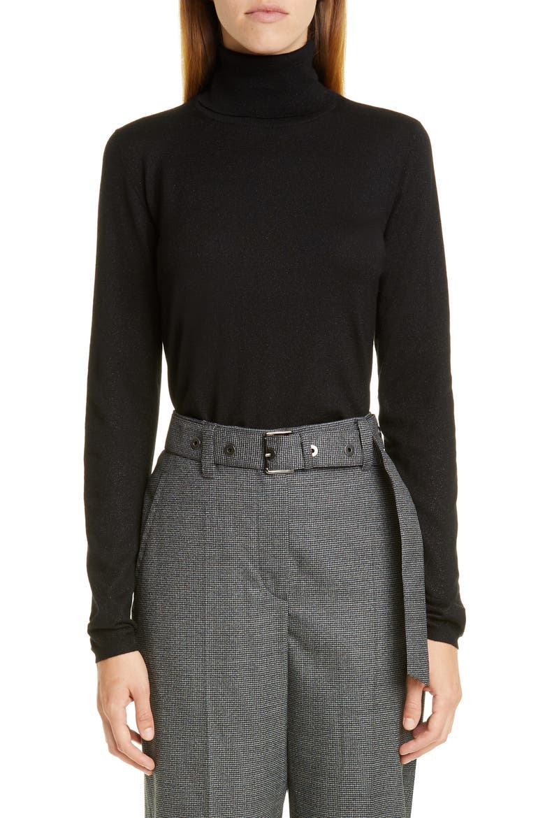 Metallic Turtleneck Sweater, Main, color, BLACK